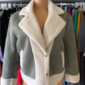 Women's Shearling Jacket in Sage  and Cream